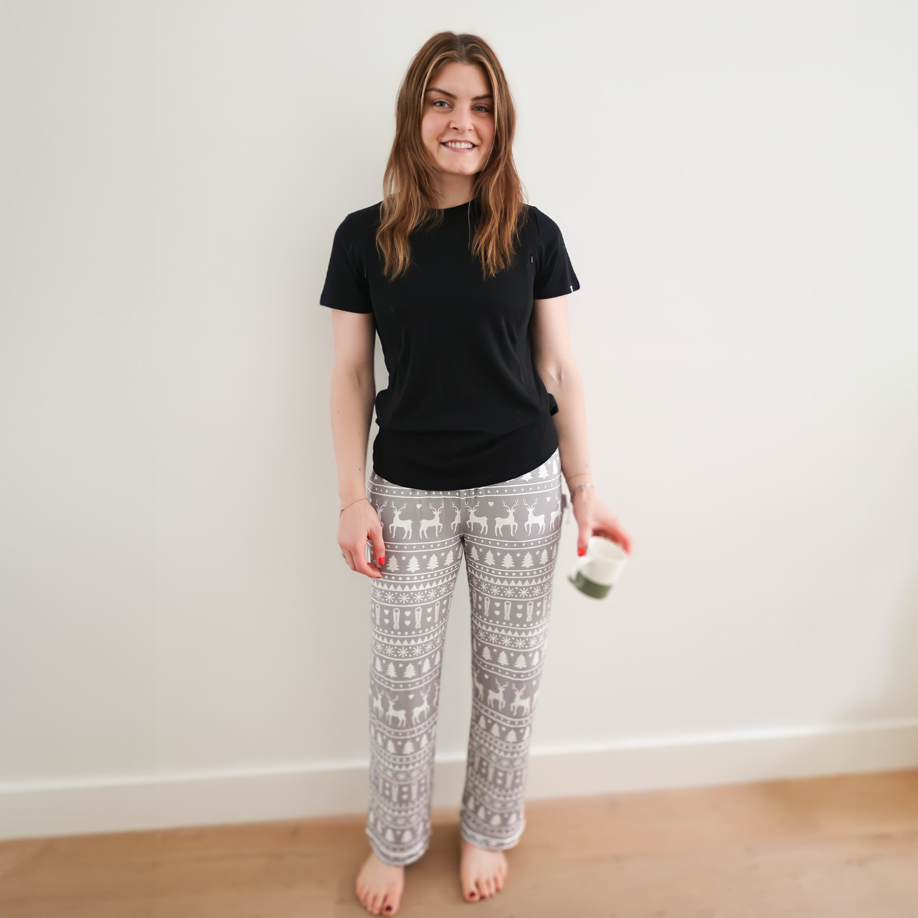 Ladies Grey Fair Isle Pajamas Set