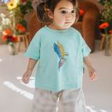Maglietta per bambini oversize color menta con pappagallo Frida
