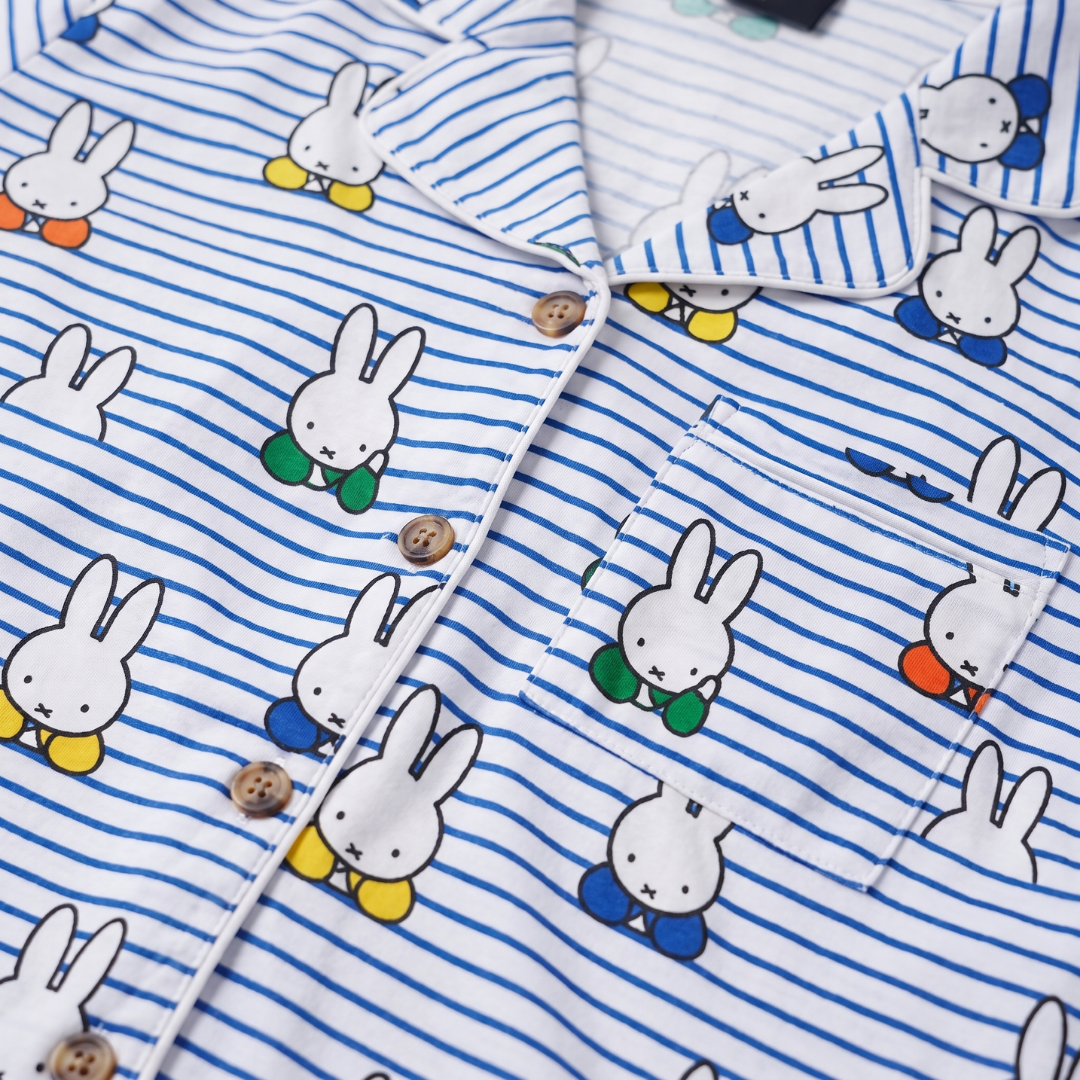 Design detail on the Men's Miffy Peek-a-Boo Blue bamboo pyjama set