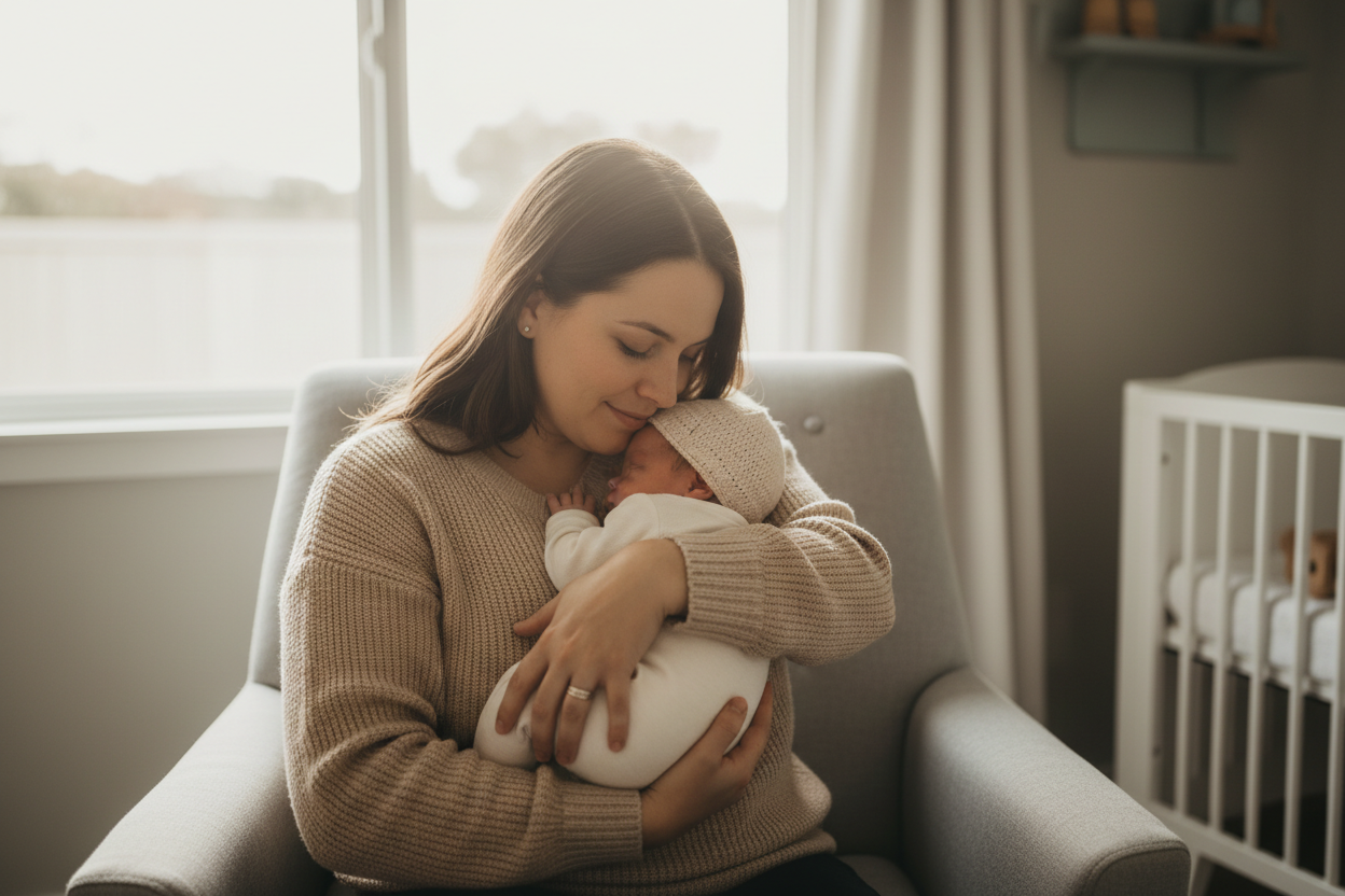 new parent holding baby 
